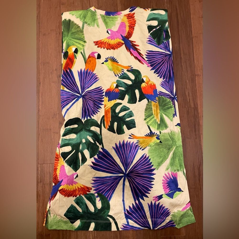 Farm Rio Dress Sleeveless Mini Shift Tropical Floral Parrot 100% Cotton XL NWT - Picture 3 of 11